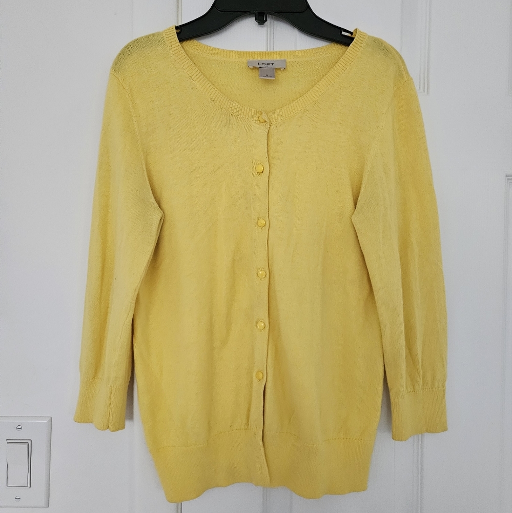 LOFT Yellow Button-Up Cardigan, Size S